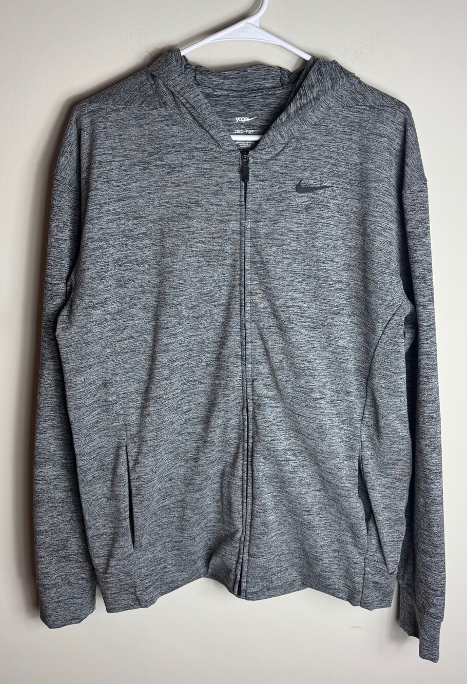 Nike Yoga Dri-FIT Medium Heather Gray Hoodie Full Zip Sweatshirt